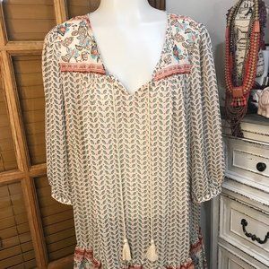 NWT Bohemian dress three quarter sleeves  with tassels  Size L